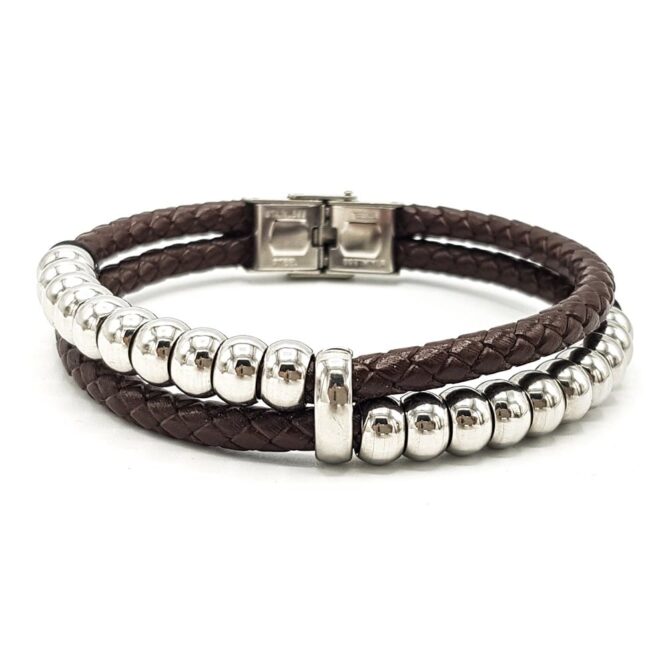 Me289 – Steel Beads Leather Bracelet