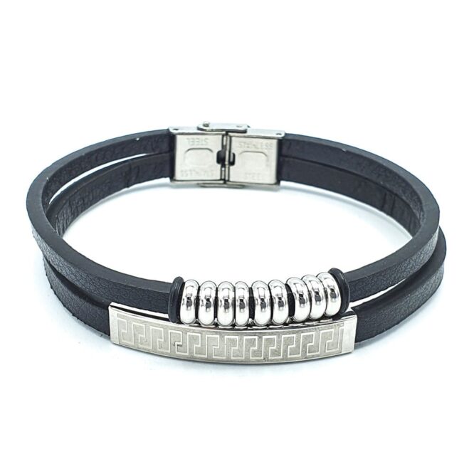 Me1061 –  Leather bracelet with a rectangle and rings