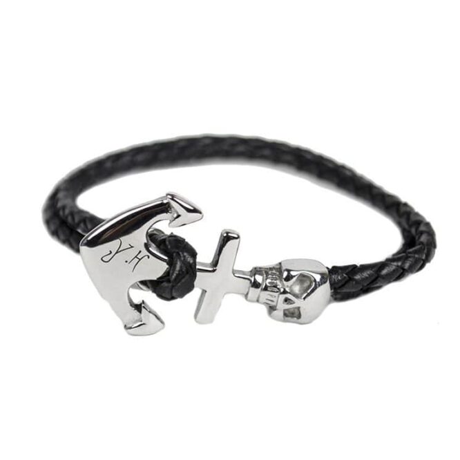 Anchor/Skull Leather Braided Bracelet – Me058