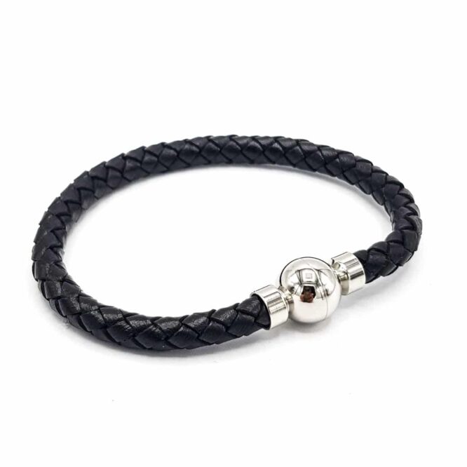 Stainless Steel  Ball Braided Leather  Bracelet  – Me061