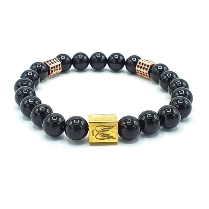 Black Onyx with 2 Gold Black Zircon Cubes  – Me048