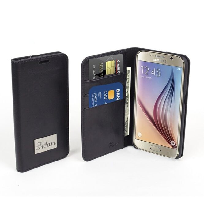 Phone Case Black Genuine  Leather for Samsung S6  + built in wallet – Me018