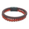 Me1215 – Braided leather bracelet with red beads