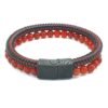 Me1215 – Braided leather bracelet with red beads