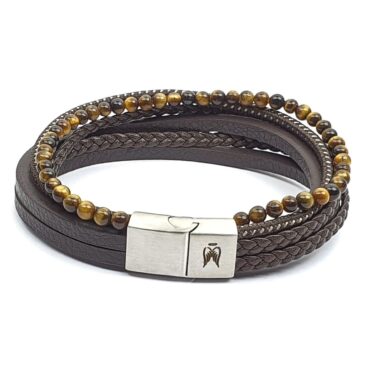 Me1327- leather bracelet with Brown stone