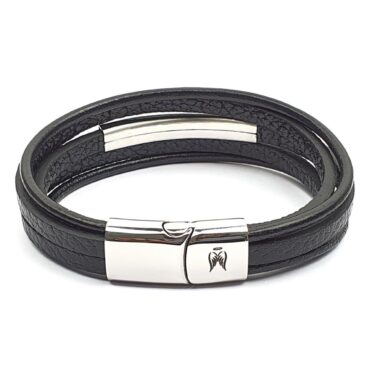 Me1329 –  Leather bracelet with a rectangle stainless steel