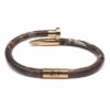 Me1465- Golden Stainless steel Nail / Brown Marble genuine leather Bracelet