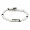 Me1467- Silver Stainless Steel Nail / White Marble genuine leather Bracelet
