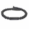 Me1469- Black Stainless Steel Nail / Black Onyx Stone Bracelet