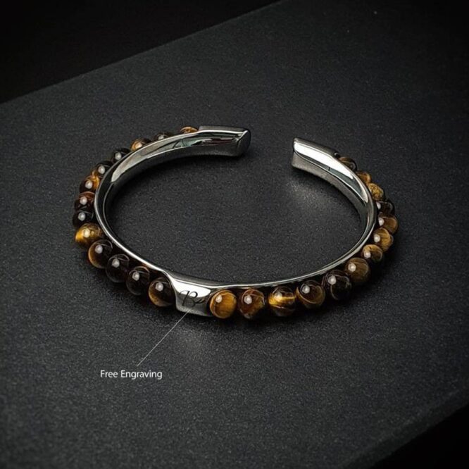 Me1447 – Brown Tiger Eye Stone  with Stainless steel bracelet
