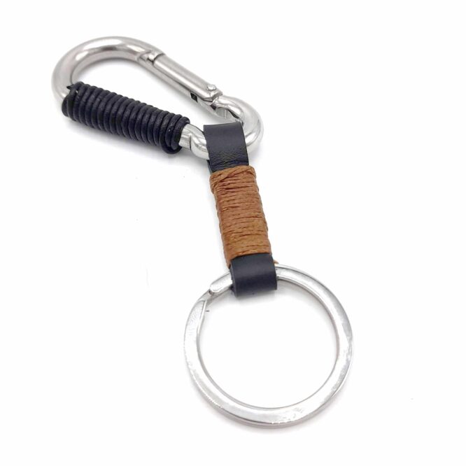 Me1504 –  Genuine Camel Brown and Black Leather keychain