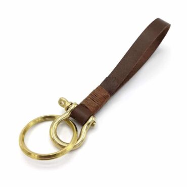 Me1518-  Genuine Brown Leather keychain with Solid Brass Ring