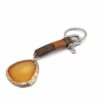 Me1521 –  Genuine Brown Leather keychain with Solid Brass Ring and Natural Stone with Silver Electro Plated