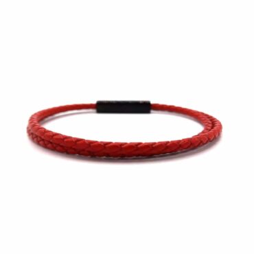 Me1550- Stainless Steel / Red genuine Braided leather Bracelet