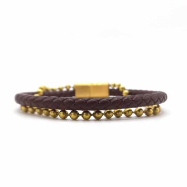 Me1562-  Leather Bracelet with Brass Balls