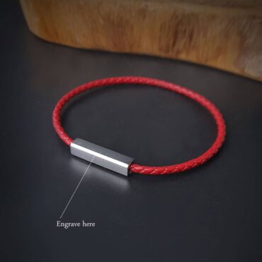 Me1607- Red genuine Braided leather Bracelet with Silver Lock Steel