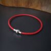 Me1609 -Red genuine Braided leather Bracelet with Silver Lock Steel