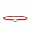 Me1609 -Red genuine Braided leather Bracelet with Silver Lock Steel