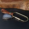 Me1641 – Genuine Brown Leather keychain with Solid Brass Ring and Agate Natural Stone  with Silver Electro Plated
