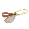 Me1641 – Genuine Brown Leather keychain with Solid Brass Ring and Agate Natural Stone  with Silver Electro Plated (Copy)