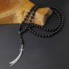Me1658-  Black Onyx Stones with Stainless Steel pendant Necklace