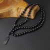 Me1658-  Black Onyx Stones with Stainless Steel pendant Necklace