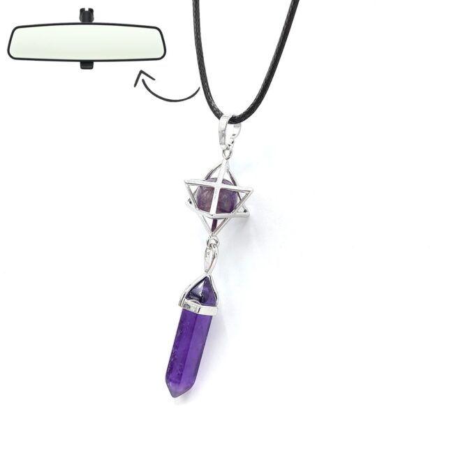 Me1693 –  Purple Natural Stone  with Silver Electro Plated Car Pendant