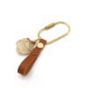 Me1708 – Genuine Brown Leather keychain with Solid Brass Ring and Agate Natural Stone  with Silver Electro Plated