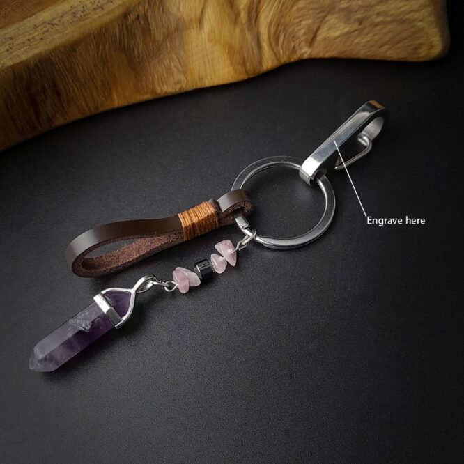 Me1700 – Brown genuine Leather with Silver Electro Plated Lapis Stone Keychain