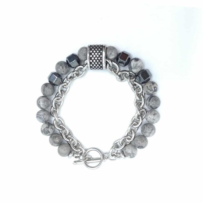 Light Gray Jasper & Chain Bracelet – Me1735