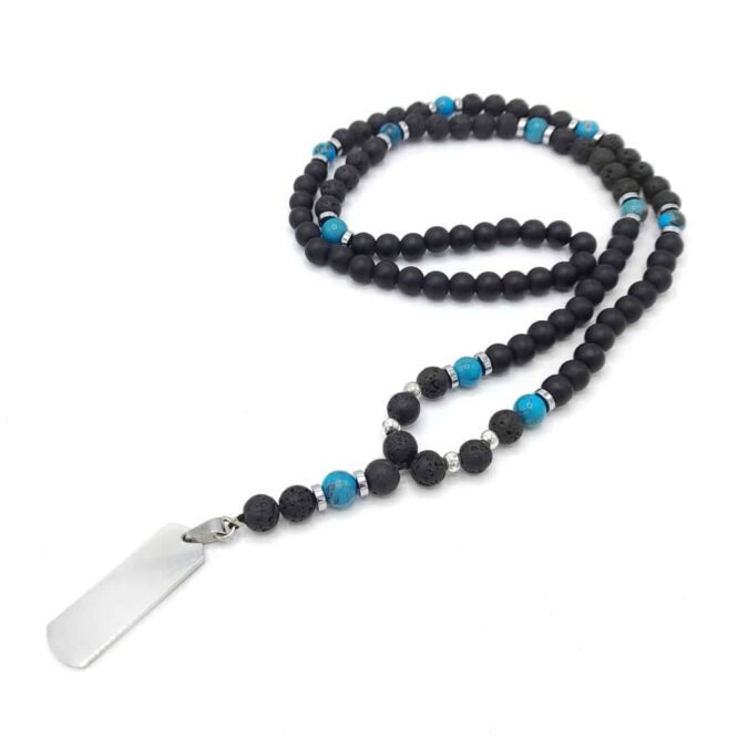 Me1778- Turquoise Stone & Frosted Glass Beads Necklace