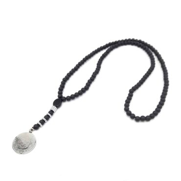 Me1787- & Frosted Glass Beads Necklace with “سورة الفلق”