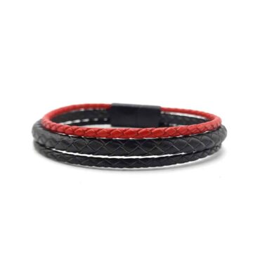 Me1797 – Black/Red Genuine Braided Leather Bracelet