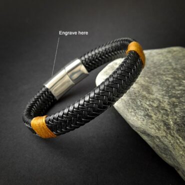 Me1802-  Black Genuine Braided Leather Bracelet