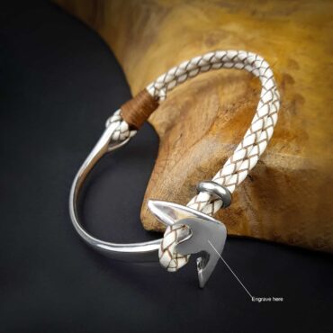 Me1836- White Genuine Leather Anchor Bracelet